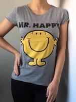 Šedé tričko s vtipnou potlačou Mr. Happy :)