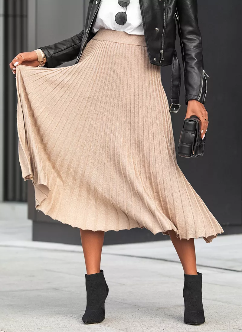 béžovo- zlatá plisovaná midi sukňa